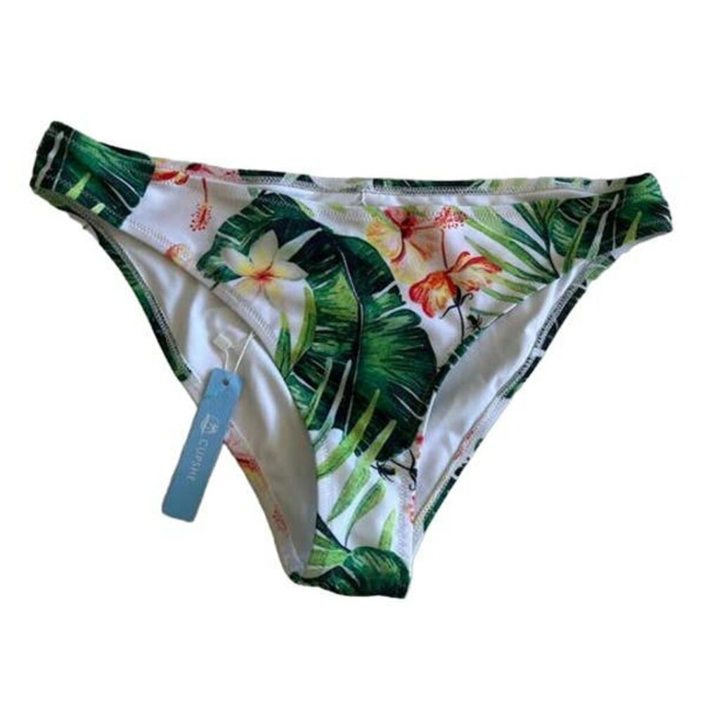NWOT Cupshe Green Floral Print Low Rise Bikini Bottom Size XL